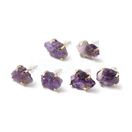 Raw Rough Natural Amethyst Stud Earrings EJEW-R148-01LG-01-1