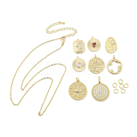 DIY Brass Micro Pave Clear Cubic Zirconia Pendant Necklaces Making Kits KK-S386-40G-1