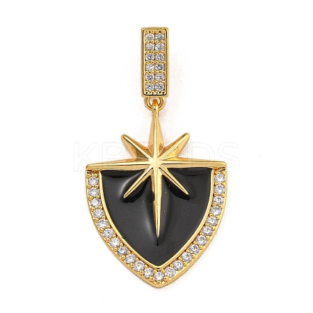 Rack Plating Brass Micro Pave Clear Cubic Zirconia North Star European Dangle Charms KK-U035-17G-02-1