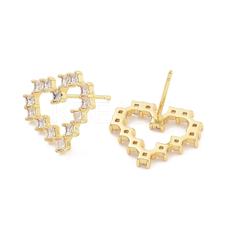 Heart Rack Plating Brass with Clear Cubic Zirconia Stud Earrings for Women EJEW-G409-04G-1