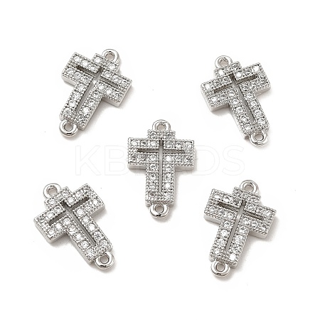Brass Micro Pave Clear Cubic Zirconia Connector Charms KK-E068-VB329-1