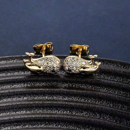 Brass Micro Pave Clear Cubic Zirconia Stud Earrings EJEW-D328-04G-03-1