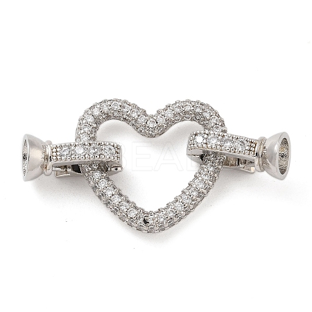 Rack Plating Brass Micro Pave Clear Cubic Zirconia Fold Over Clasps KK-A234-021C-P-1