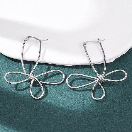 Hollow Flower 201 Stainless Steel Hoop Earrings EJEW-P337-01P-1