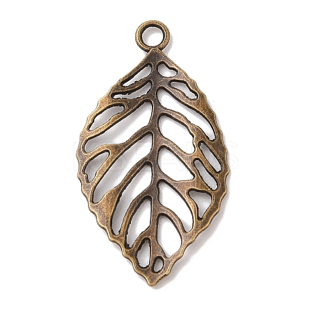 Tibetan Style Alloy Filigree Leaf Pendants TIBEP-Q040-023AB-NR-1