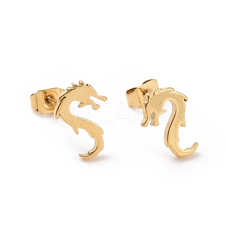 304 Stainless Steel Tiny Dragon Stud Earrings for Men Women LS-EJEW-G318-09G-1
