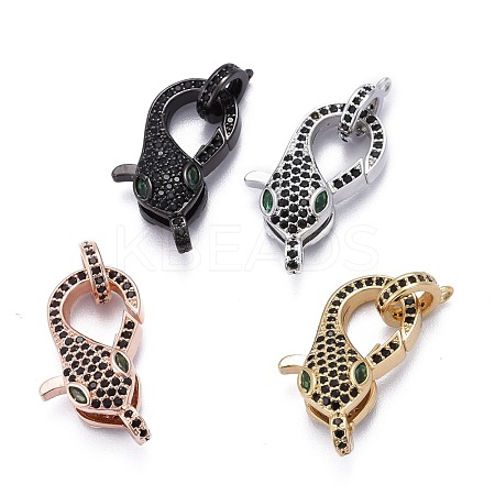 Brass Micro Pave Black & Green Cubic Zirconia Lobster Claw Clasp ZIRC-Z011-19-1