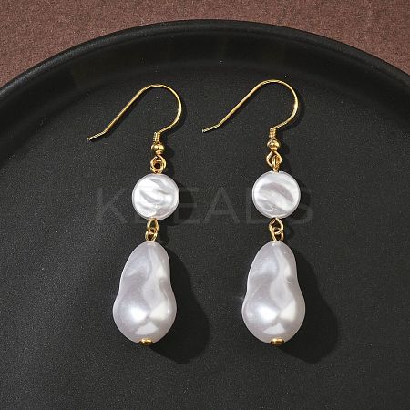 Electroplated 304 Stainless Steel Imitation Pearl Nuggets Dangle Earrings EJEW-Z129-08G-1