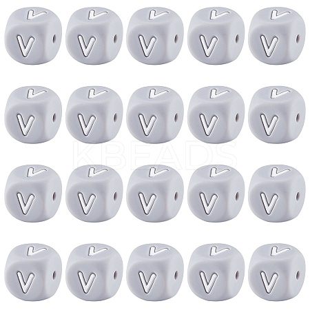 20Pcs Grey Cube Letter Silicone Beads 12x12x12mm Square Dice Alphabet Beads with 2mm Hole Spacer Loose Letter Beads for Bracelet Necklace Jewelry Making JX436V-1