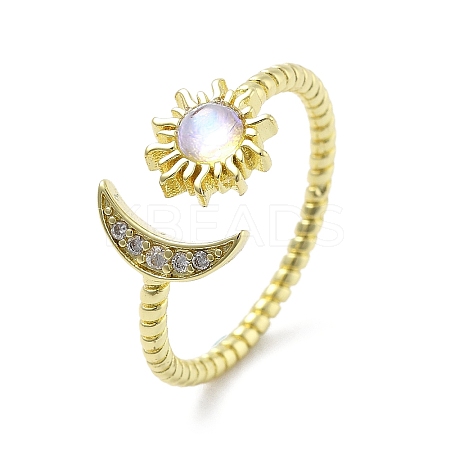 Brass Micro Pave Clear Cubic Zirconia Open Cuff Rings for Women LS-RJEW-S402-03G-1