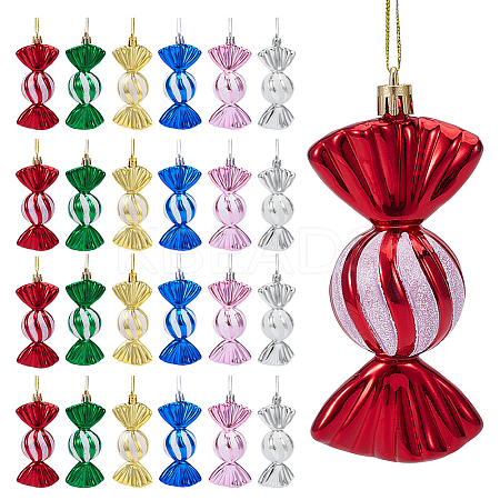 24Pcs 6 Colors Christmas Electroplate Plastic Candy Pendants Decorations KY-BC0001-47-1