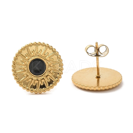 Ion Plating(IP) 304 Stainless Steel Flat Round Stud Earrings EJEW-C114-10B-G-1