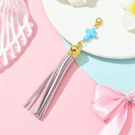 Cross Acrylic & Faux Suede Tassel Pendant Decorations HJEW-YW00078-06-1