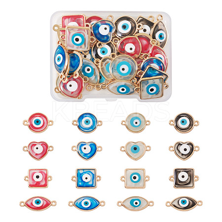 32Pcs 16 Styles Evil Eye Zinc Alloy Epoxy Resin Connector Charms ENAM-TA0001-33-1