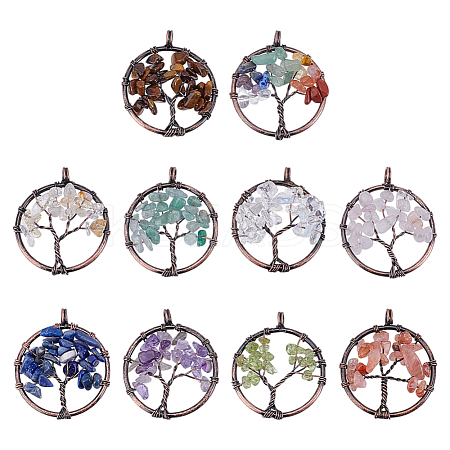 10Pcs 10 Styles Gemstone Pendants G-HY0001-81-1