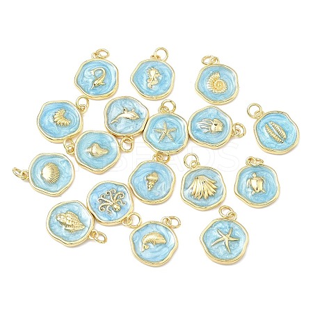 Golden Ocean Brass Enamel Pendants KK-K417-08G-1