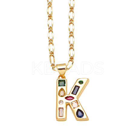 Brass Pave Colorful Cubic Zirconia Initial Pendant Necklaces FS-WG26597-11-1