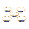 Natural Lapis Lazuli Triple Column Beaded Open Cuff Bangle BJEW-E377-01G-05-1