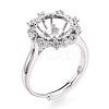 Flower Shape Brass Micro Pave Clear Cubic Zirconia Adjustable Ring Settings KK-T076-45P-1
