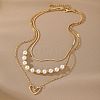 Heart Alloy & Plastic Imitation Pearl 3 Layer Necklaces for Women FS-WGA62EB-01-3