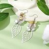 Leaf 201 Stainless Steel Natural Rose Quartz & Natural Howlite & Natural White Moonstone & Natural Yellow Opal Chip Dangle Earrings EJEW-JE06138-01-2