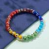 Rainbow Round Evil Eye Lampwork Stretch Beaded Bracelets for Kids BJEW-JB05940-3