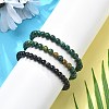 3Pcs 3 Style Natural African Turquoise(Jasper) & Black Agate Round Beaded Stretch Bracelets Set PW23030764297-5