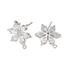 Flower Brass Micro Pave Clear Cubic Zirconia Stud Earring Findings KK-F921-09P-2