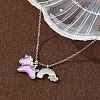 304 Stainless Steel Pearl Pink Enamel & Natural White Shell Pendant Unicorn Rainbow Pendant Necklaces for Women NJEW-M101-02P-4