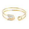 Cubic Zirconia Safety Pin Wrap Open Cuff Bangle BJEW-S141-019-1