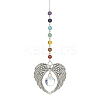 Glass Teardrop & Tibetan Style Alloy Wing Big Pendant Decorations HJEW-TA00065-1