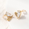 Brass Micro Pave Clear Cubic Zirconia Heart Stud Earrings EJEW-C158-04G-3
