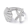 304 Stainless Steel Shell with Starfish Open Cuff Ring for Women LS-RJEW-C046-03P-2