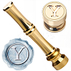 1Pc Golden Tone Brass Wax Seal Stamp Heads with Bamboo Stick Shaped Handles STAM-CP0001-05Y-1