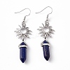 Natural Lapis Lazuli Bullet with Sun Dangle Earrings EJEW-I276-01P-14-2