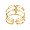 304 Stainless Steel Flower Open Cuff Ring RJEW-T023-95G-2