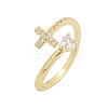 Rack Plating Cross & Heart Brass Micro Pave Cubic Zirconia Cuff Rings for Women RJEW-M028-63G-2