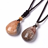Dyed Natural Fossil Coral Teardrop Pendant Necklace with Nylon Cord for Women NJEW-C002-04-1