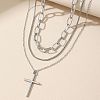304 Stainless Steel Cross Pendant 3 Layer Necklaces for Women NJEW-F343-02P-1