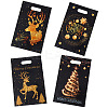 50Pcs 4 Styles Christmas Gold Deer Printed OPP Cellophane Packaging Bags with Die Hole Handles ABAG-C013-08-1