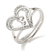 Heart with Letter Rack Plating Brass Micro Pave Clear Cubic Zirconia Adjustable Rings for Women RJEW-I105-01P-P-1