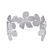 Non-Tarnish Flower 304 Stainless Steel Open Cuff Bangles for Women BJEW-M313-05P-3