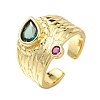 Rack Plating Brass Micro Pave Cubic Zirconia and Glass Open Cuff Rings for Women RJEW-M022-02G-1