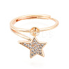 Star Shape Brass Micro Pave Clear Cubic Zirconia Adjustable Ring Settings KK-T076-51G-2