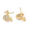 Rack Plating Brass Whale Stud Earrings with Cubic Zirconia EJEW-D061-42G-2