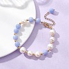 Natural Dyed Blue Lace Agate Beads & Cultured Freshwater Pearl Round Beaded Bracelets for Women BJEW-JB12708-4
