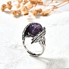 Natural Amethyst Wings Adjustable Rings RJEW-K241-04AS-08-3