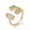 Green Cubic Zircon Rectangle & Oval Open Cuff Ring RJEW-B043-11-3