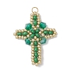 Glass Seed Beaded Cross Pendants PALLOY-MZ00826-07-1
