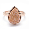 Electroplate Natural Druzy Quartz Crystal Finger Rings RJEW-I055-06RG-RS-2